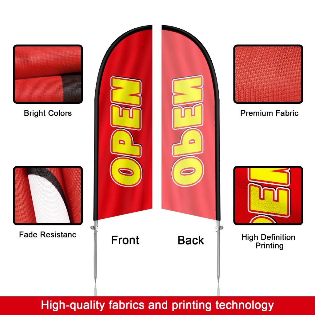 8FT Open Red Banner Feather Flag with Stainless Steel Pole Kit(2m flag set)