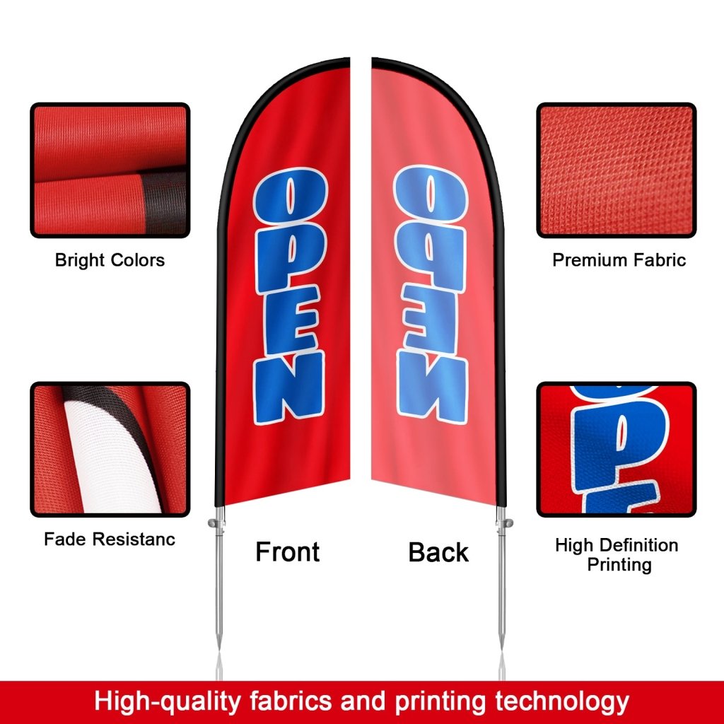 8FT Open red&blue Banner Feather Flag with Stainless Steel Pole Kit(2m flag set)