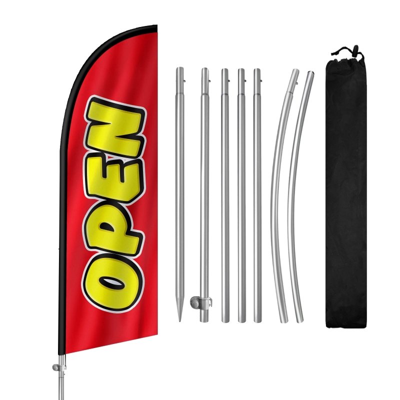 8FT Open red&yellow Banner Feather Flag with Stainless Steel Pole Kit(2m flag set)