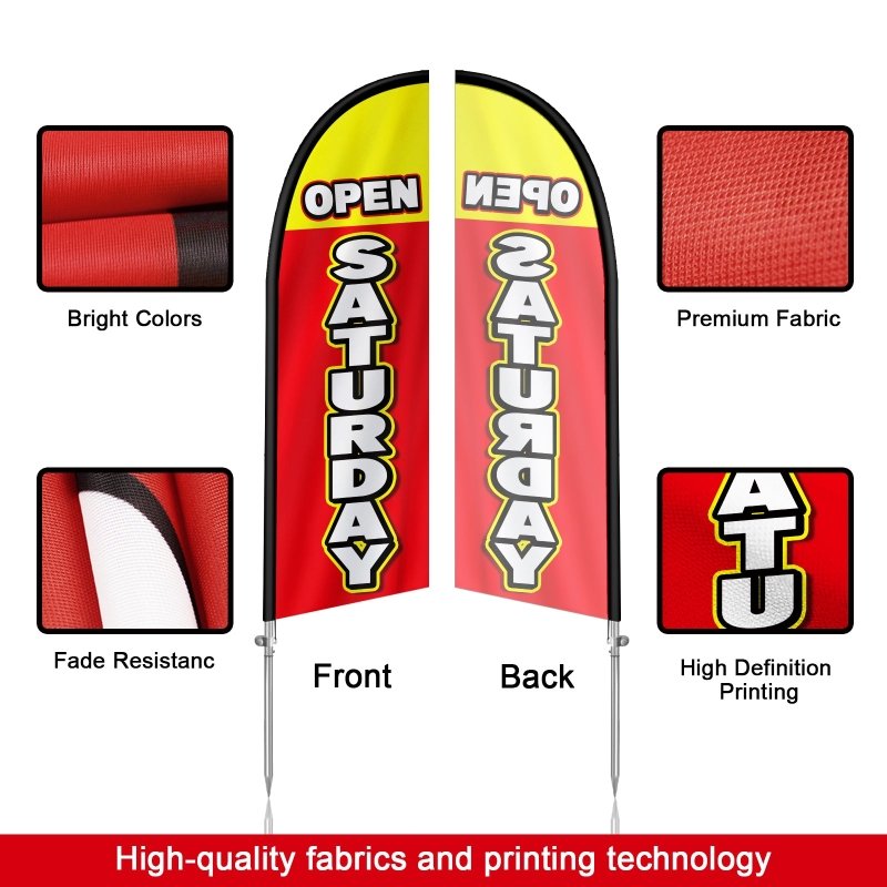 8FT Open Saturday Red Banner Feather Flag with Stainless Steel Pole Kit(2m flag set)