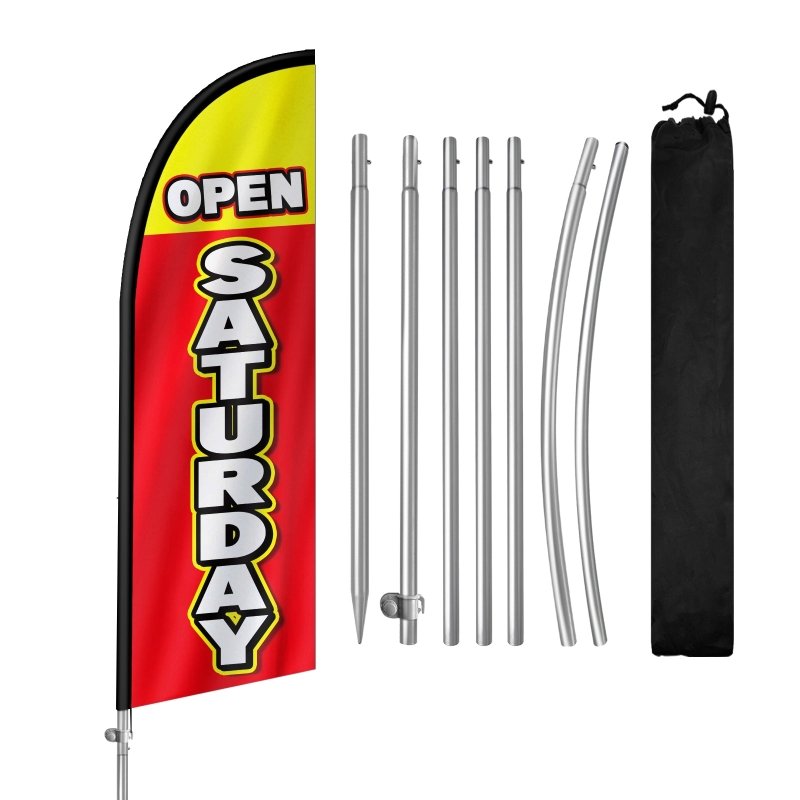 8FT Open Saturday Red Banner Feather Flag with Stainless Steel Pole Kit(2m flag set)