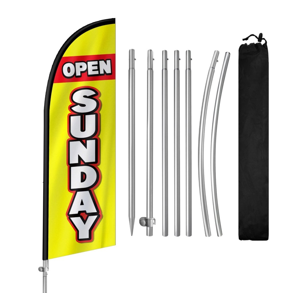 8FT Open Sunday Feather Flag with Stainless Steel Pole Kit(2m flag set)