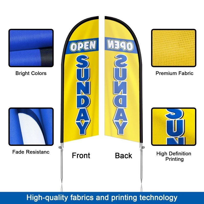 8FT Open Sunday Yellow Banner Feather Flag with Stainless Steel Pole Kit(2m flag set)