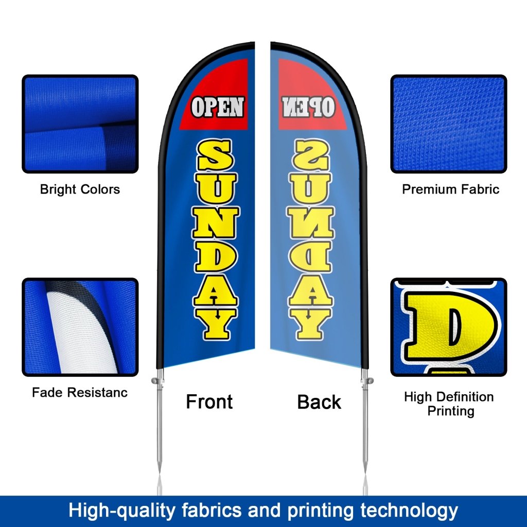 8FT Open Sundays Blue&Yellow Feather Flag with Stainless Steel Pole Kit(2m flag set)