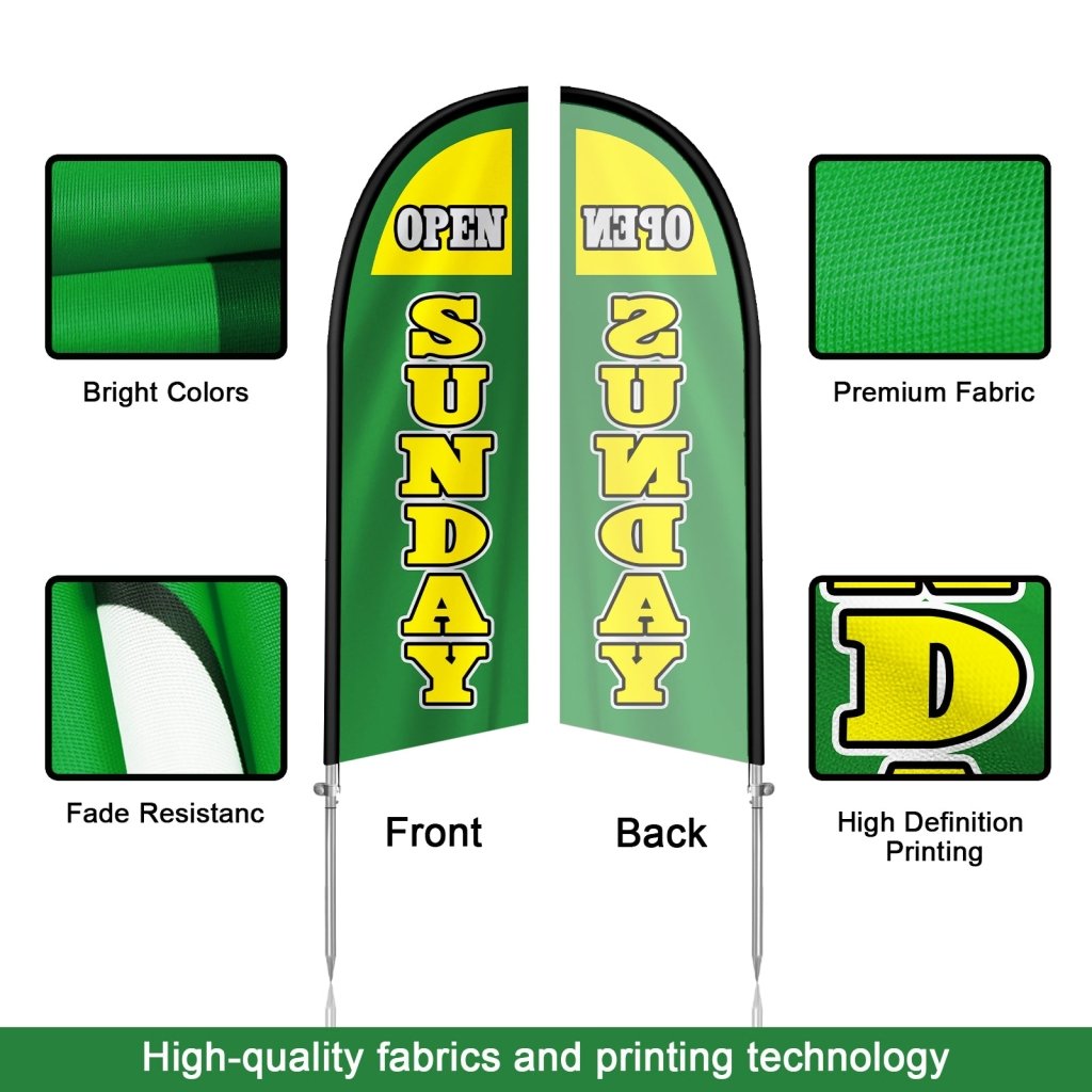 8FT Open Sundays Green&Yellow Feather Flag with Stainless Steel Pole Kit(2m flag set)