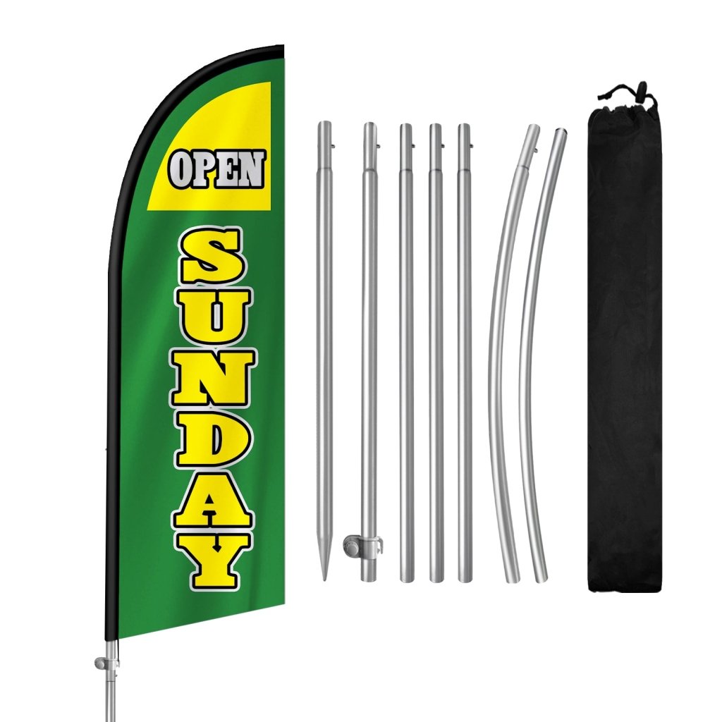 8FT Open Sundays Green&Yellow Feather Flag with Stainless Steel Pole Kit(2m flag set)