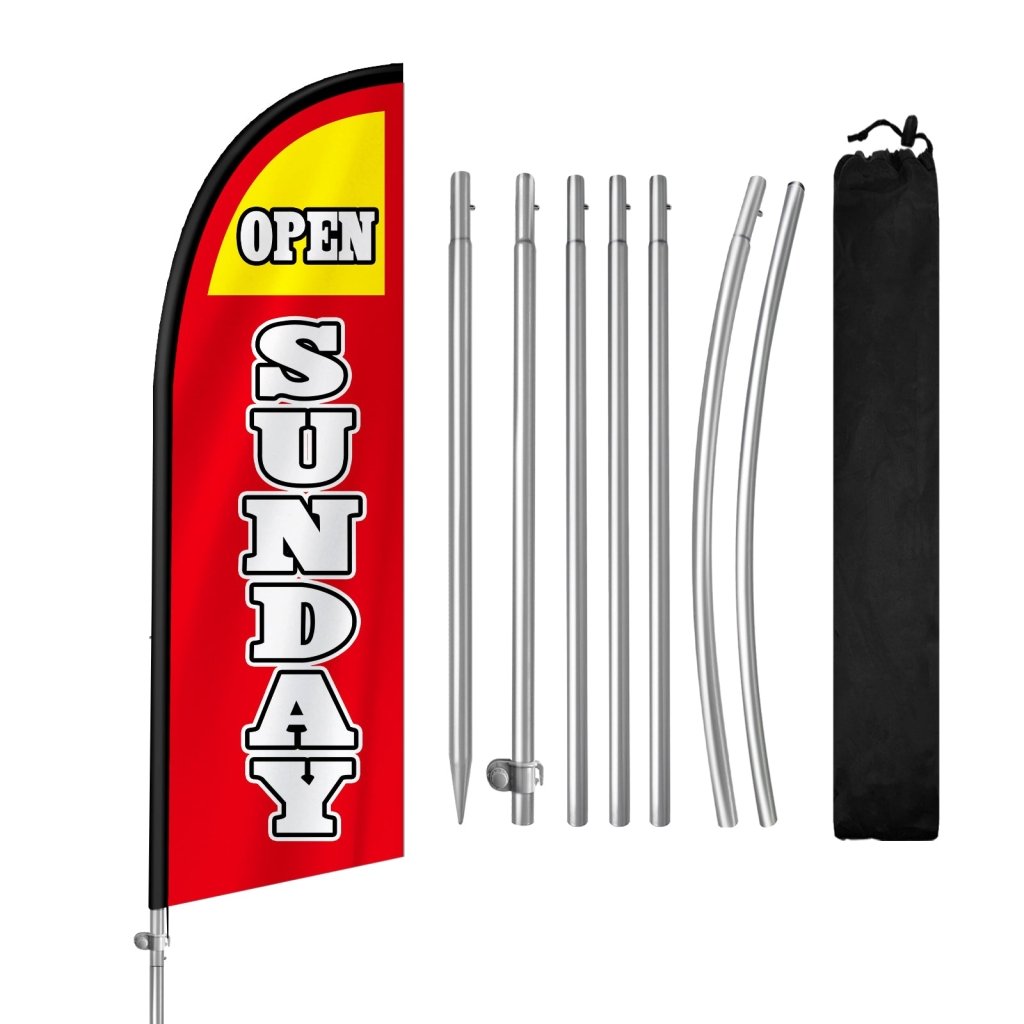 8FT Open Sundays Red&White Feather Flag with Stainless Steel Pole Kit(2m flag set)