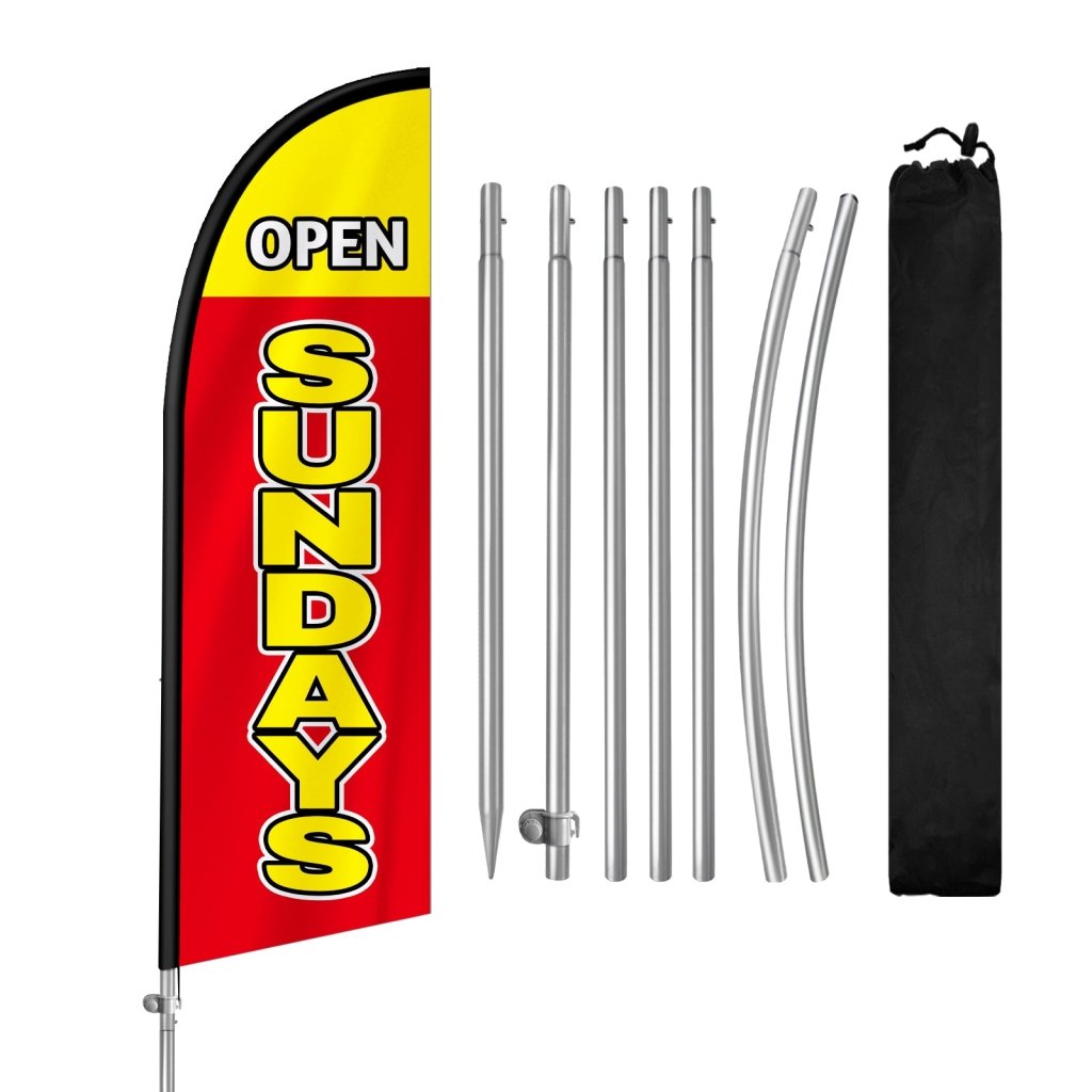 8FT Open Sundays Red&Yellow Feather Flag with Stainless Steel Pole Kit(2m flag set)