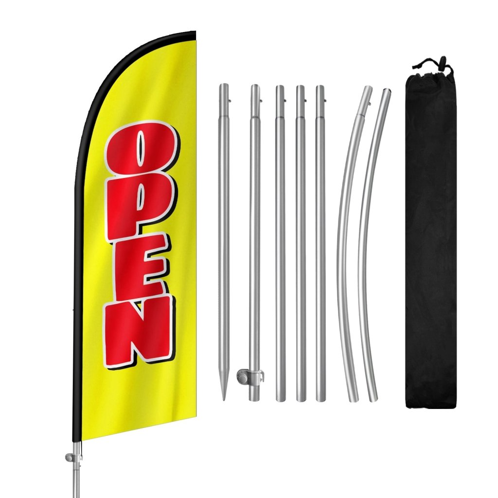 8FT Open Yellow & Red Banner Feather Flag with Stainless Steel Pole Kit(2m flag set)