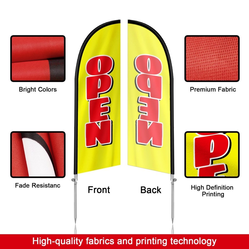 8FT Open Yellow & Red Banner Feather Flag with Stainless Steel Pole Kit(2m flag set)