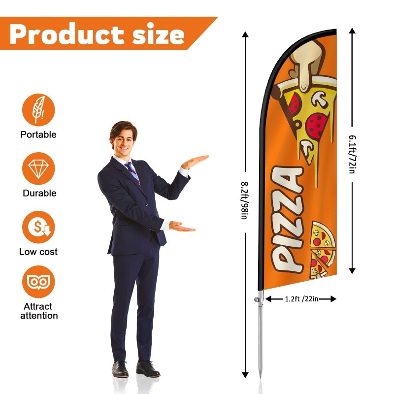 8FT Orange 01 Pizza Banner Feather Flag Pole Kit(2m flag set)