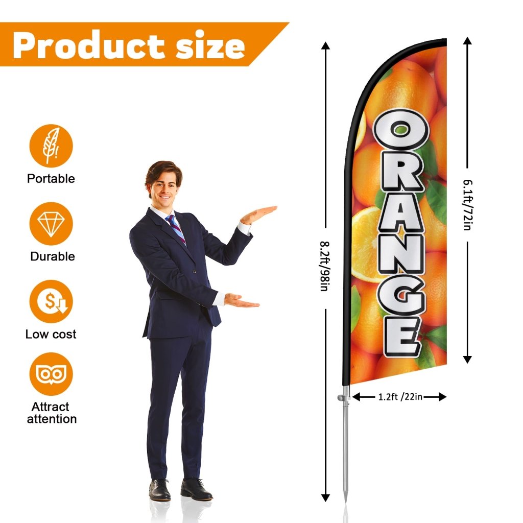 8FT Orange Feather Flag with Stainless Steel Pole Kit(2m flag set)