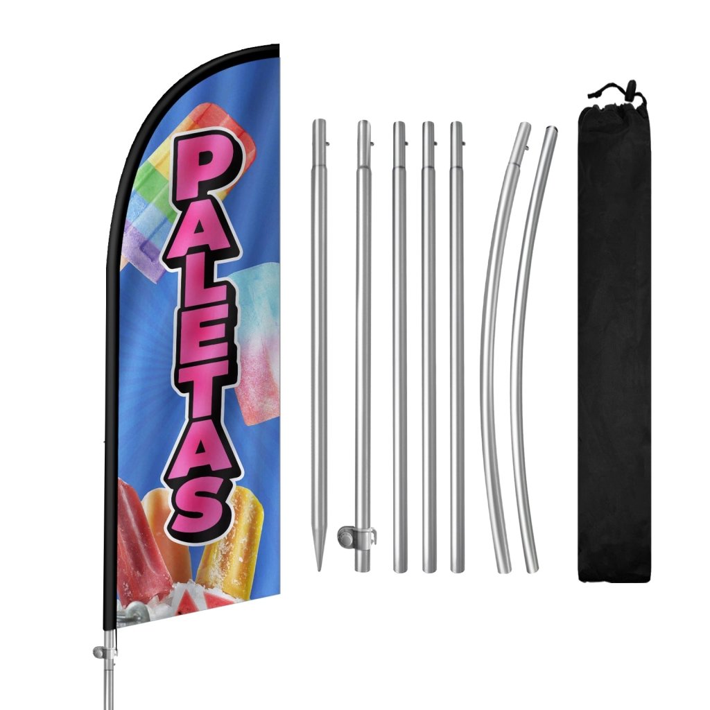 8FT Paletas Banner Feather Flag with Stainless Steel Pole Kit(2m flag set)