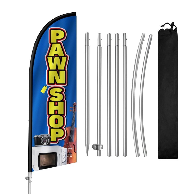 8FT Pawnshop Banner Feather Flag with Stainless Steel Pole Kit(2m flag set)