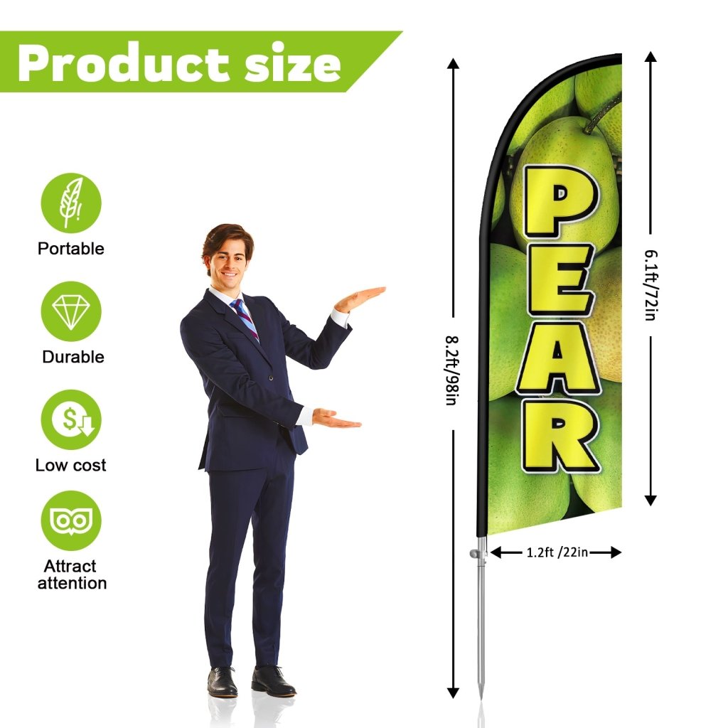 8FT Pear Feather Flag with Stainless Steel Pole Kit(2m flag set)