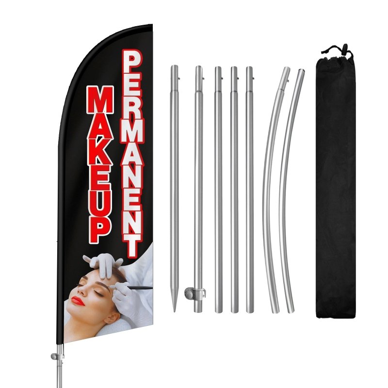 8FT Permanent Makeup Feather Flag with Stainless Steel Pole Kit(2m flag set)