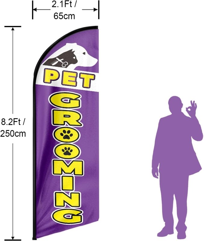 8FT Pet Grooming Advertising Swooper Flag(Flagpole Not Included 3.4)