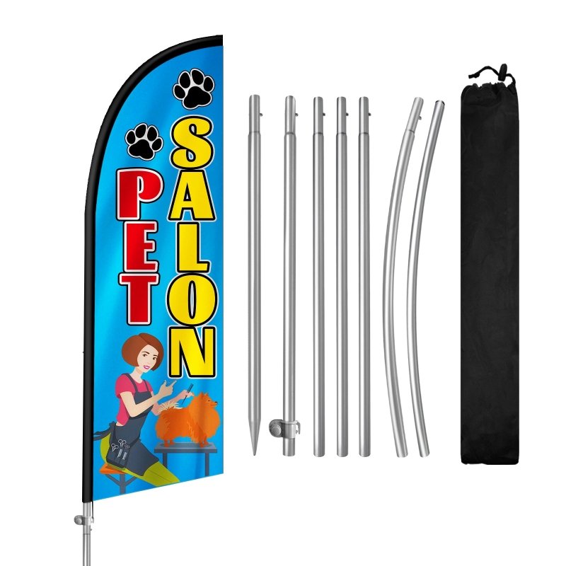 8FT Pet Salon Feather Flag with Stainless Steel Pole Kit(2m flag set)