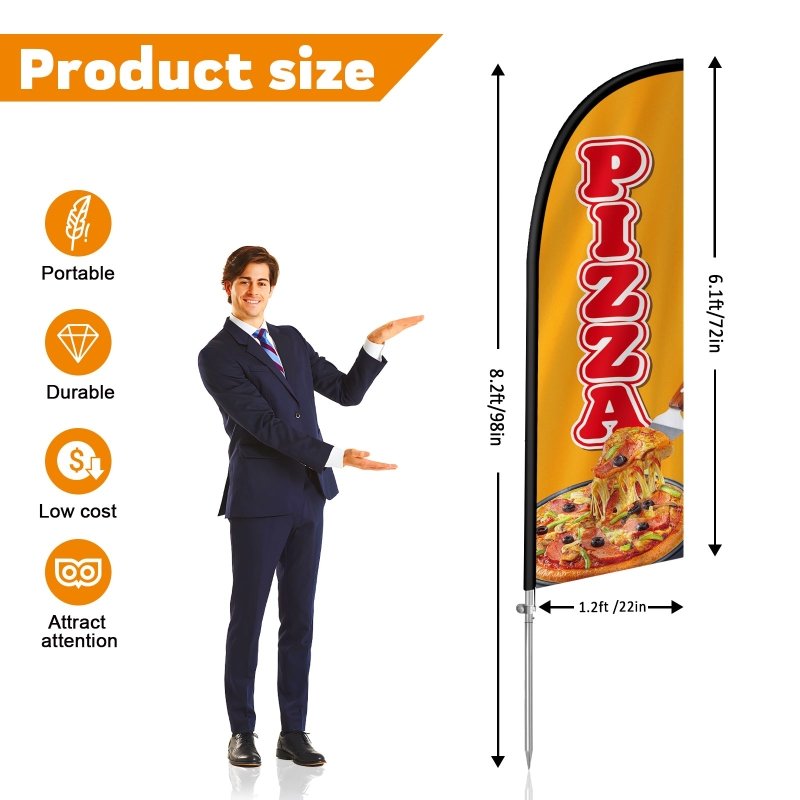 8FT Pizza Banner Feather Flag with Stainless Steel Pole Kit(2m flag set)