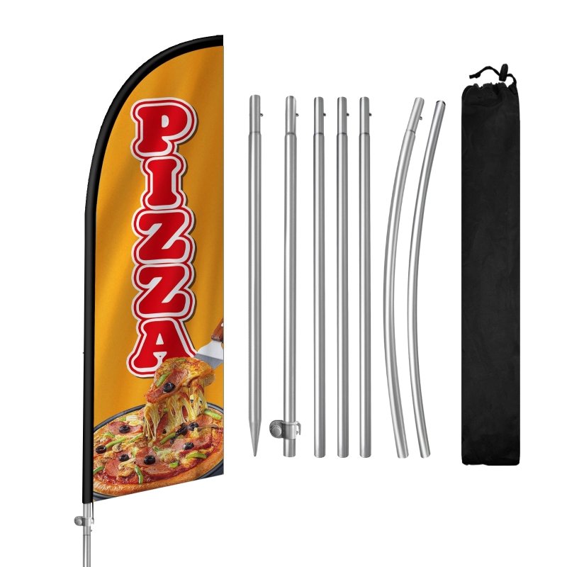 8FT Pizza Banner Feather Flag with Stainless Steel Pole Kit(2m flag set)