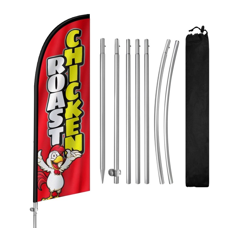 8FT Pollo Rostizado Banner Feather Flag with Stainless Steel Pole Kit(2m flag set)