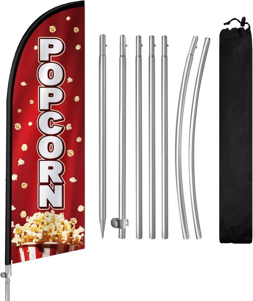 8FT Popcorn Sign Feather Flag with Stainless Steel Pole Kit(2m flag set)