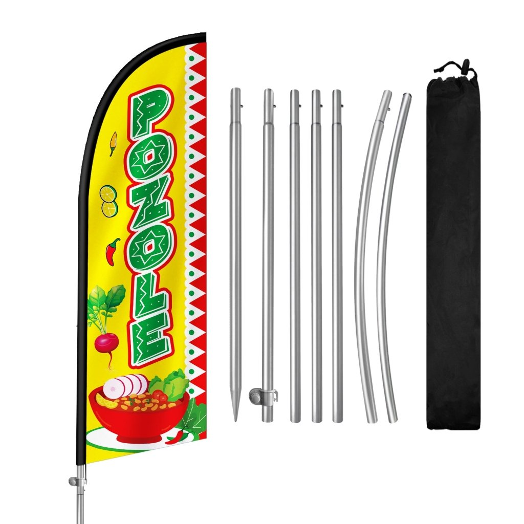 8FT Pozole Feather Flag with Stainless Steel Pole Kit/Ground Stake(2m flag set）