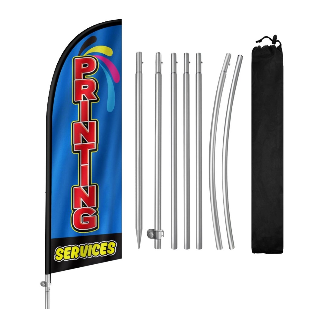 8FT Printing Services Banner Feather Flag with Stainless Steel Pole Kit(2m flag set)