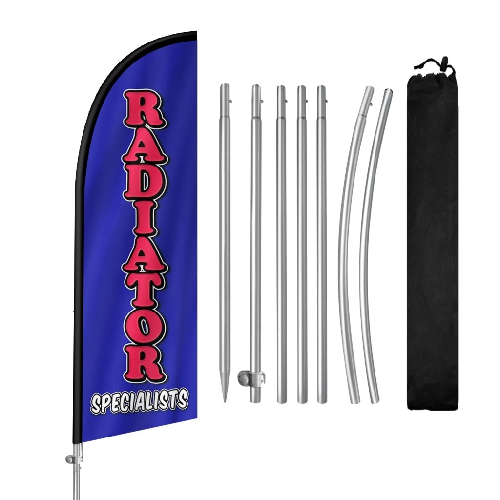 8FT Radiator Specialists Banner Feather Flag with Stainless Steel Pole Kit(2m flag set)