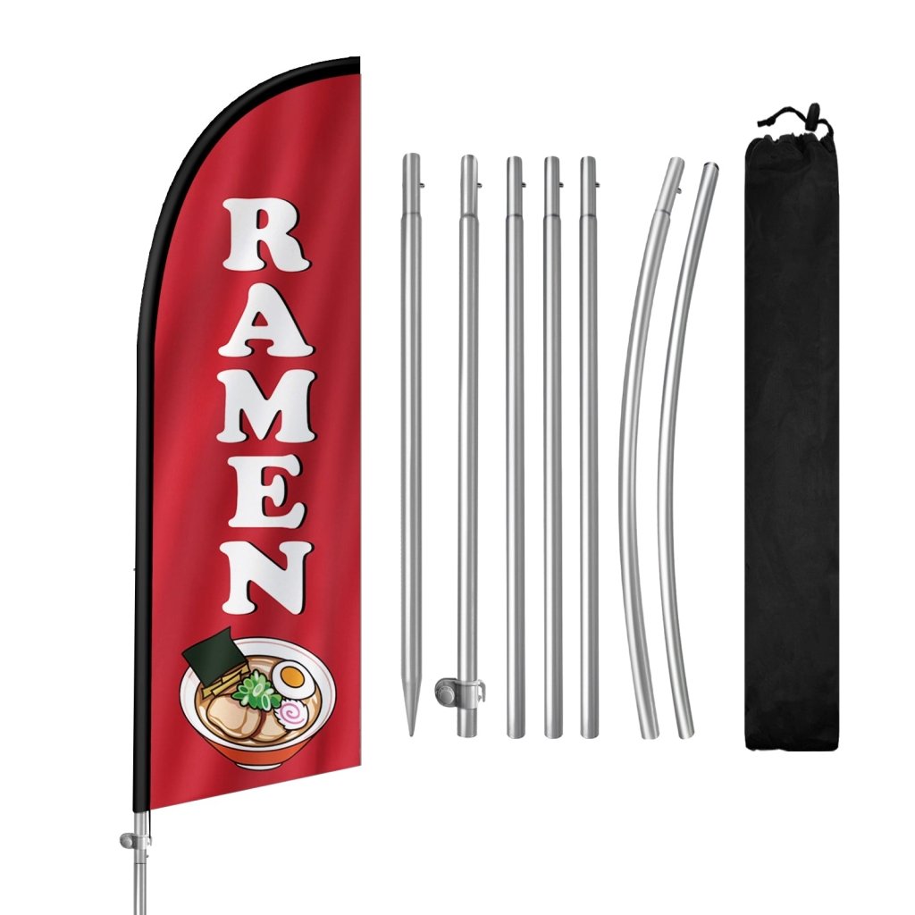 8FT Ramen Sign Feather Flag with Stainless Steel Pole Kit(2m flag set)