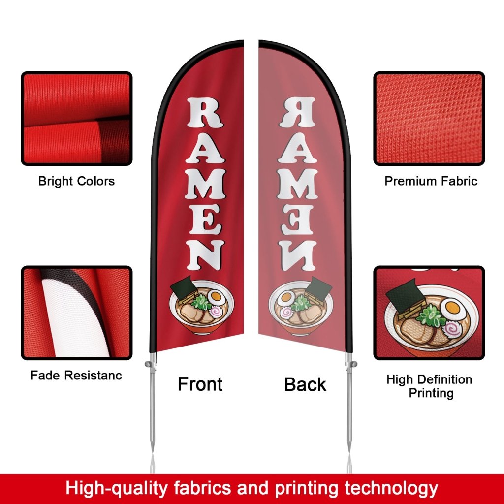 8FT Ramen Sign Feather Flag with Stainless Steel Pole Kit(2m flag set)