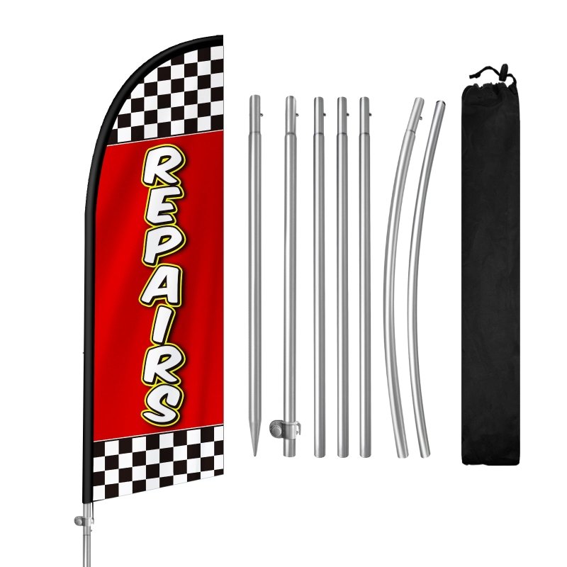 8FT Repairs Red Feather Flag with Stainless Steel Pole Kit(2m flag set)