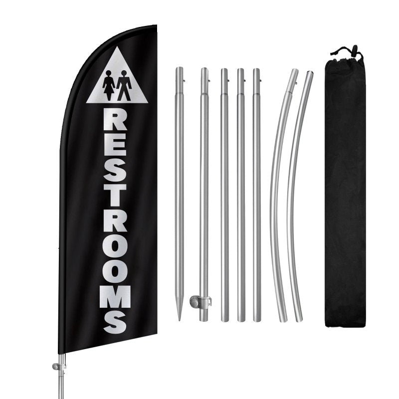 8FT Restrooms Banner Feather Flag with Stainless Steel Pole Kit(2m flag set)