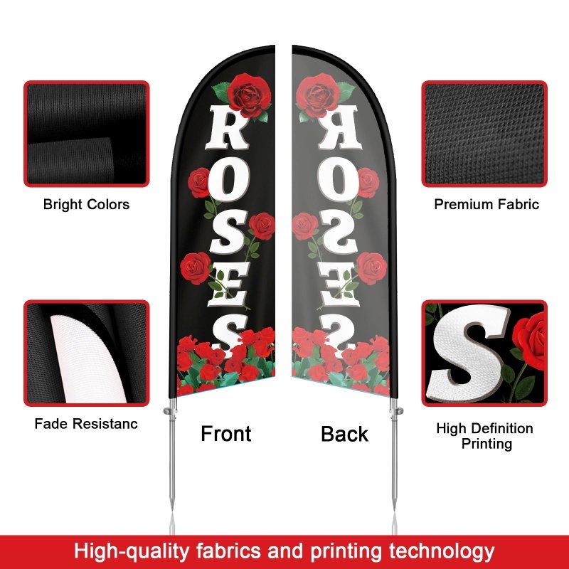 8FT Roses Feather Flag with Stainless Steel Pole Kit(2m flag set)