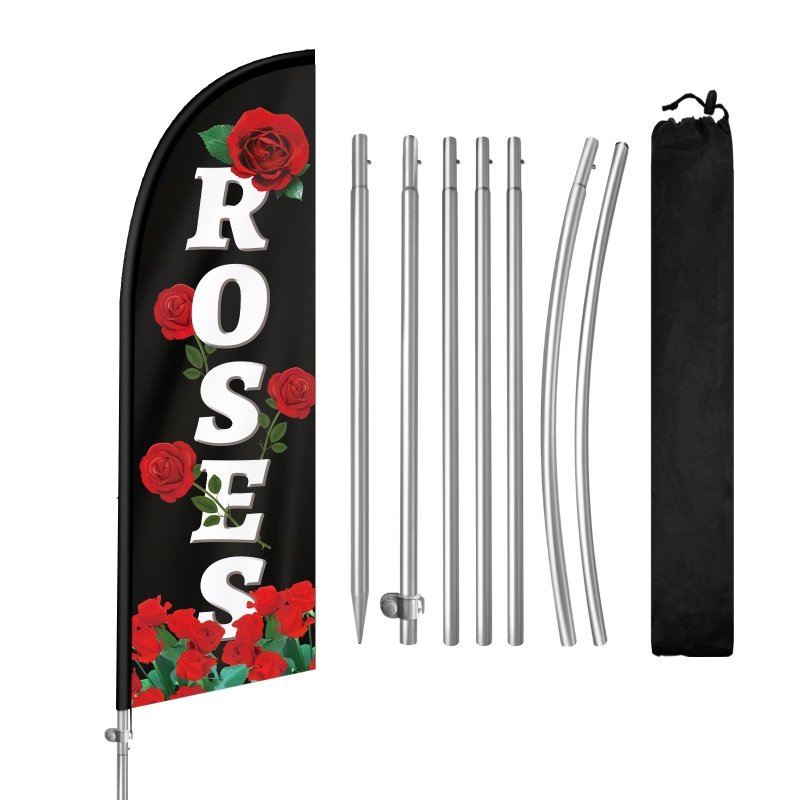 8FT Roses Feather Flag with Stainless Steel Pole Kit(2m flag set)