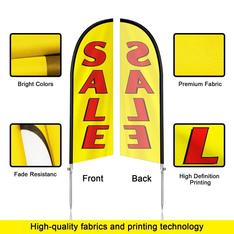 8FT Sale Yellow Banner Feather Flag with Stainless Steel Pole Kit(2m flag set)