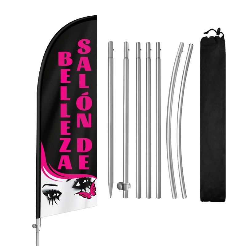 8FT Salón De Belleza Feather Flag with Stainless Steel Pole Kit(2m flag set)