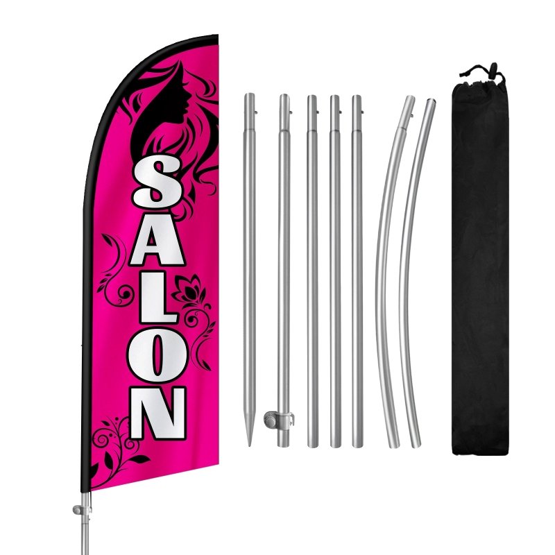 8FT Salon Feather Flag with Stainless Steel Pole Kit(2m flag set)