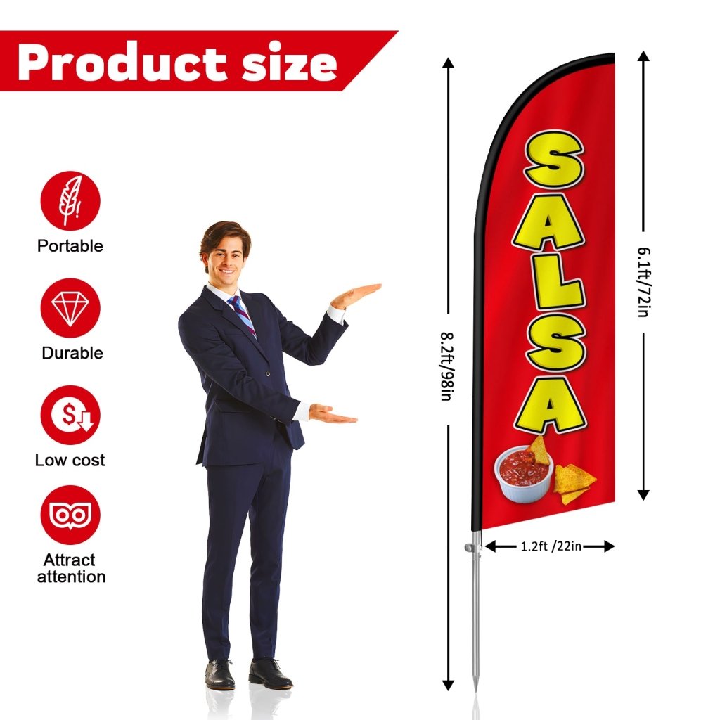 8FT Salsa Sign Feather Flag with Stainless Steel Pole Kit(2m flag set)