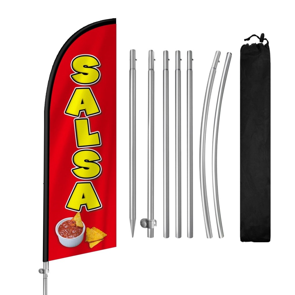 8FT Salsa Sign Feather Flag with Stainless Steel Pole Kit(2m flag set)