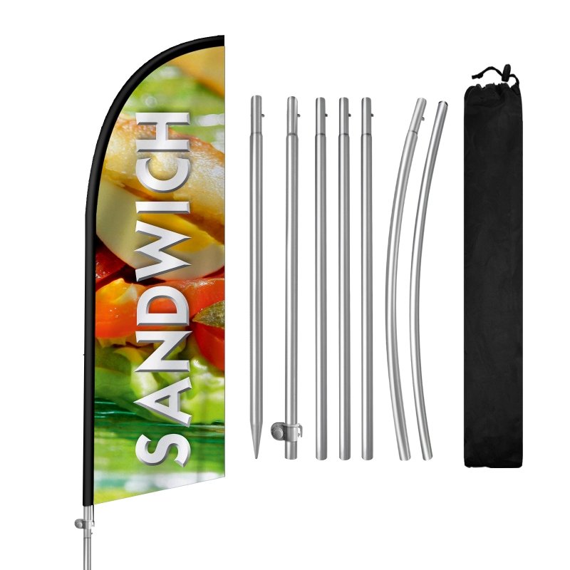 8FT Sandwich Banner Feather Flag with Stainless Steel Pole Kit(2m flag set)