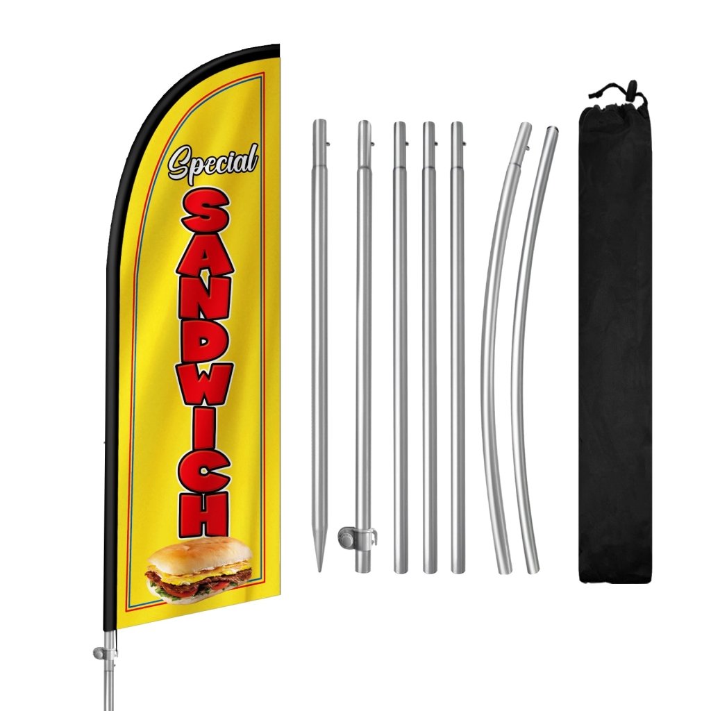 8FT Sandwiches Yellow Feather Flag with Stainless Steel Pole Kit(2m flag set)