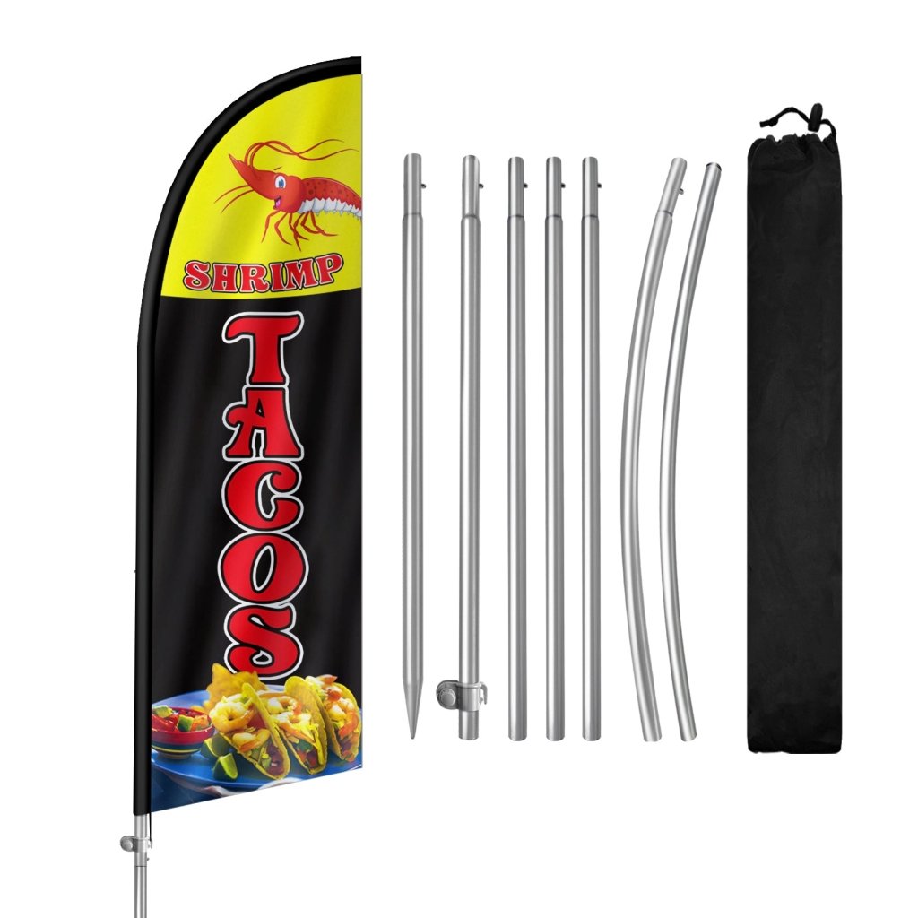 8FT Shrimp Tacos Feather Flag with Stainless Steel Pole Kit(2m flag set)