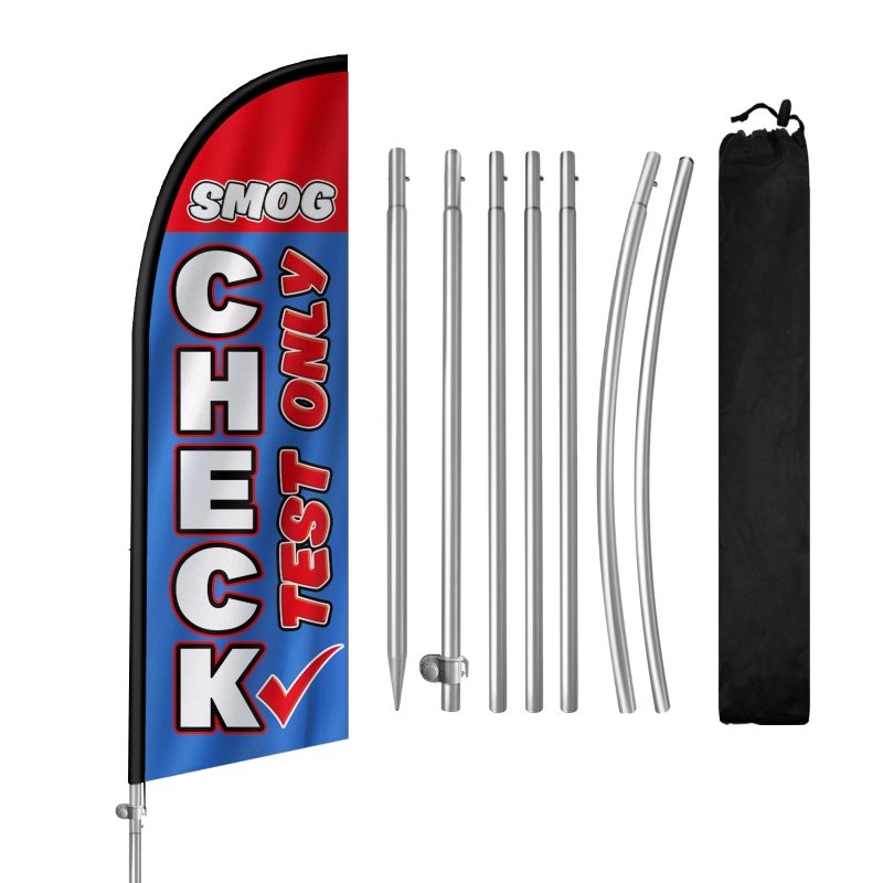 8FT Smog Check Test Only Banner Feather Flag with Stainless Steel Pole Kit(2m flag set)