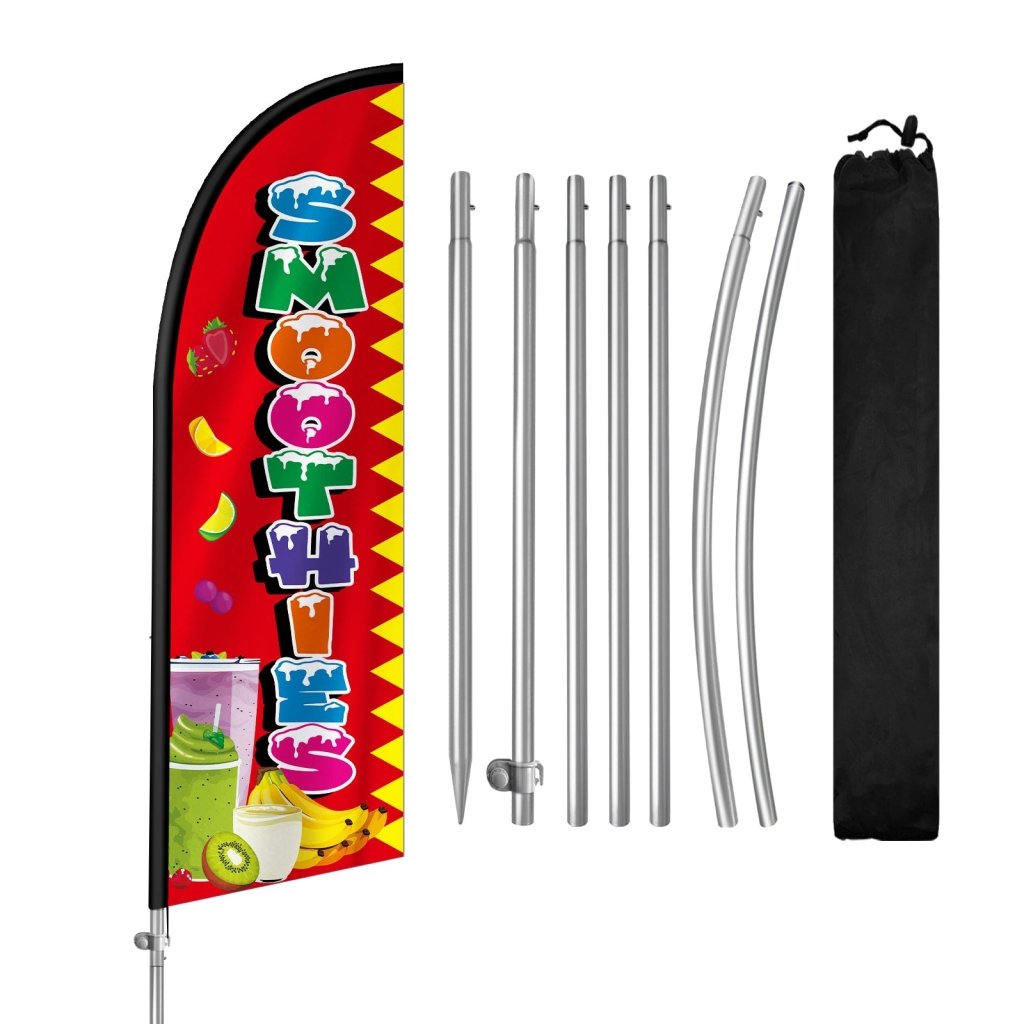 8FT Smoothies Sign Feather Flag with Stainless Steel Pole Kit(2m flag set)