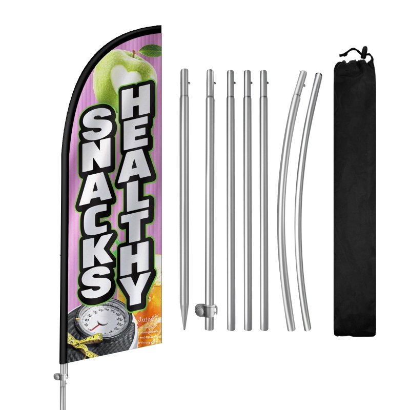 8FT Snacks Healthy Banner Feather Flag with Stainless Steel Pole Kit(2m flag set)