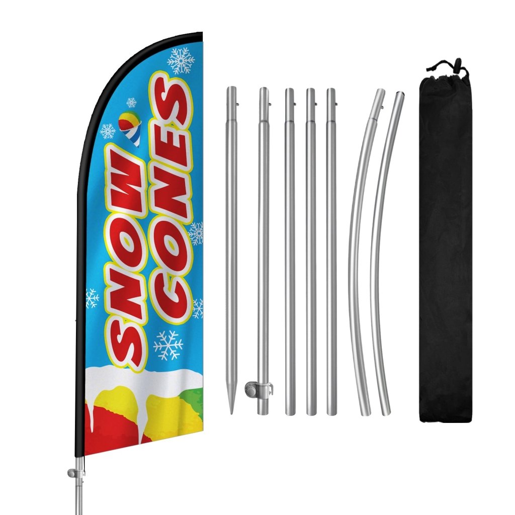 8FT Snow Cones Banner Feather Flag with Stainless Steel Pole Kit(2m flag set)