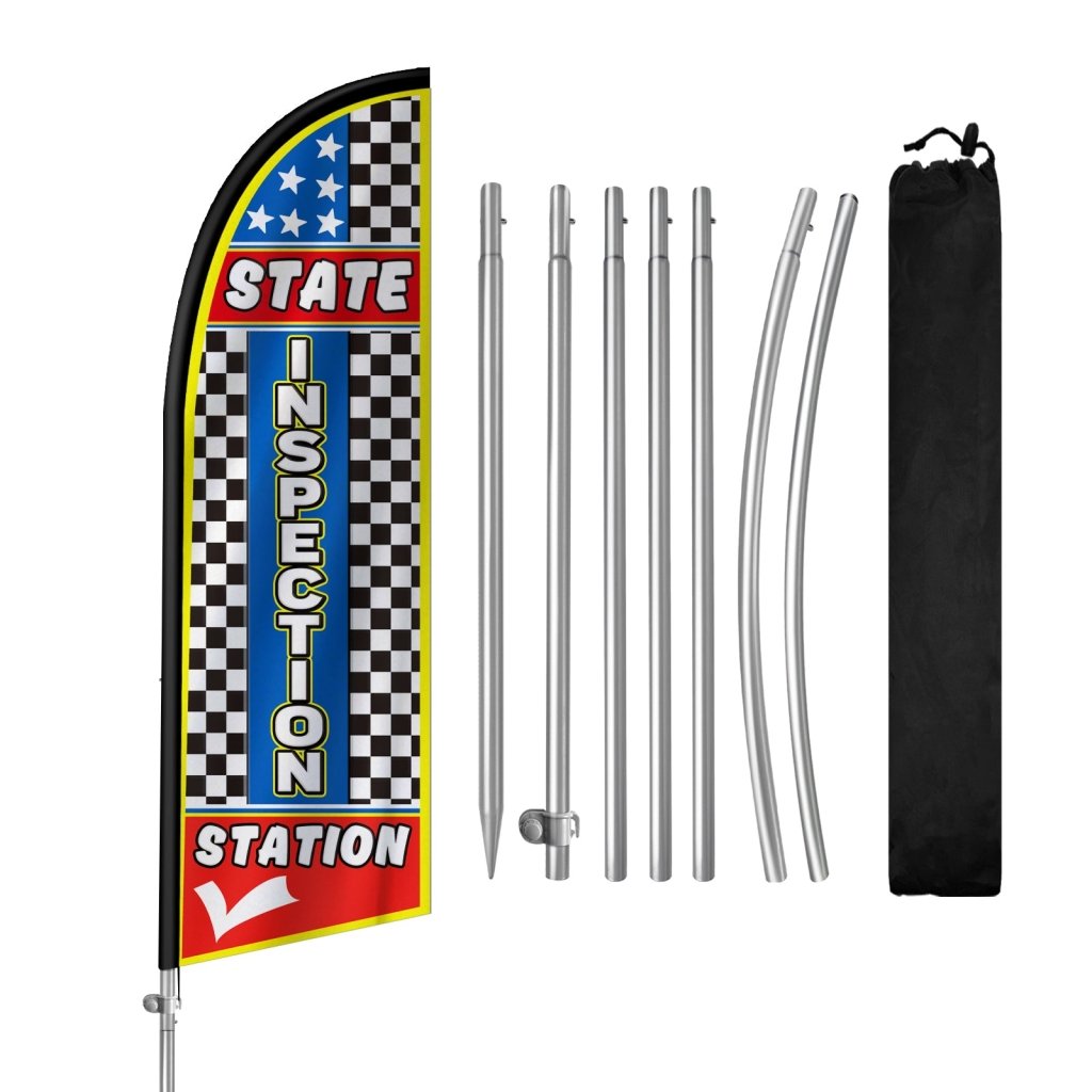 8FT State Inspection Station Feather Flag with Stainless Steel Pole Kit(2m flag set)