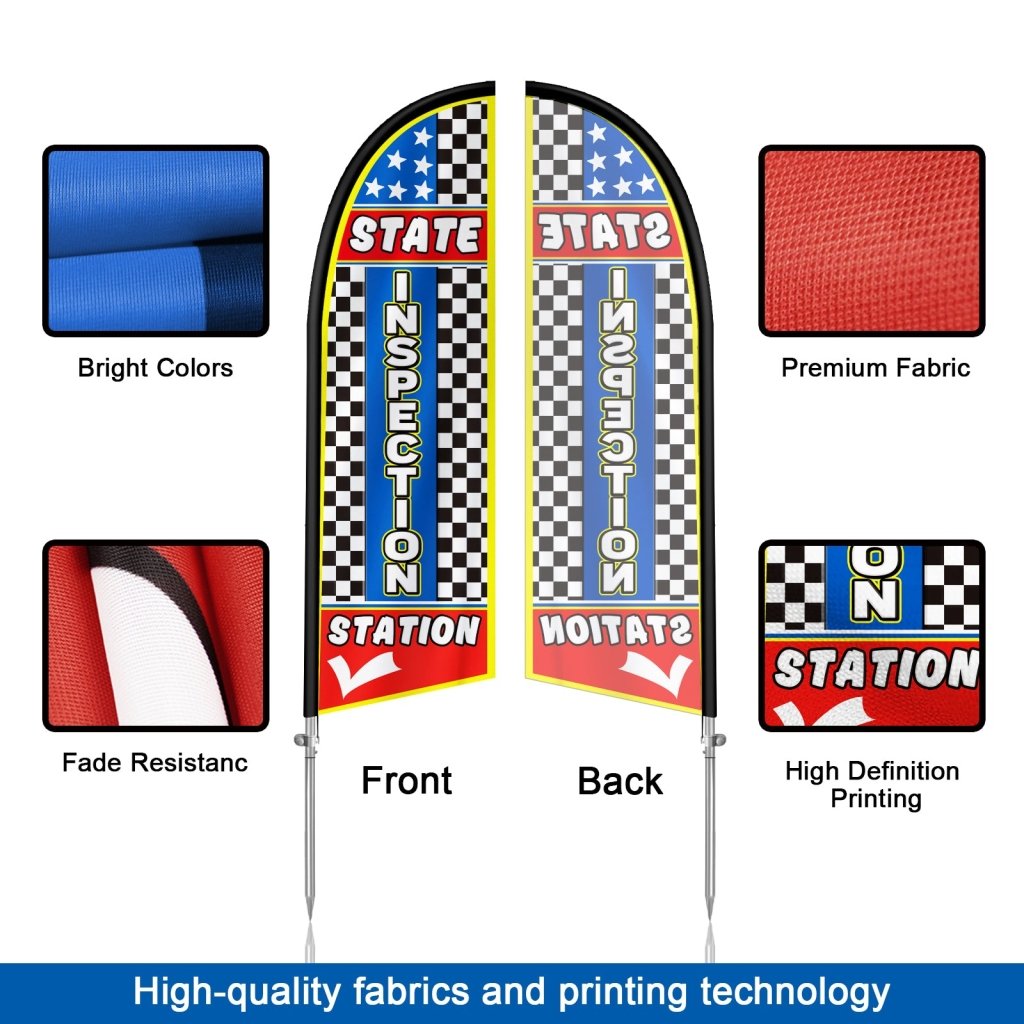 8FT State Inspection Station Feather Flag with Stainless Steel Pole Kit(2m flag set)