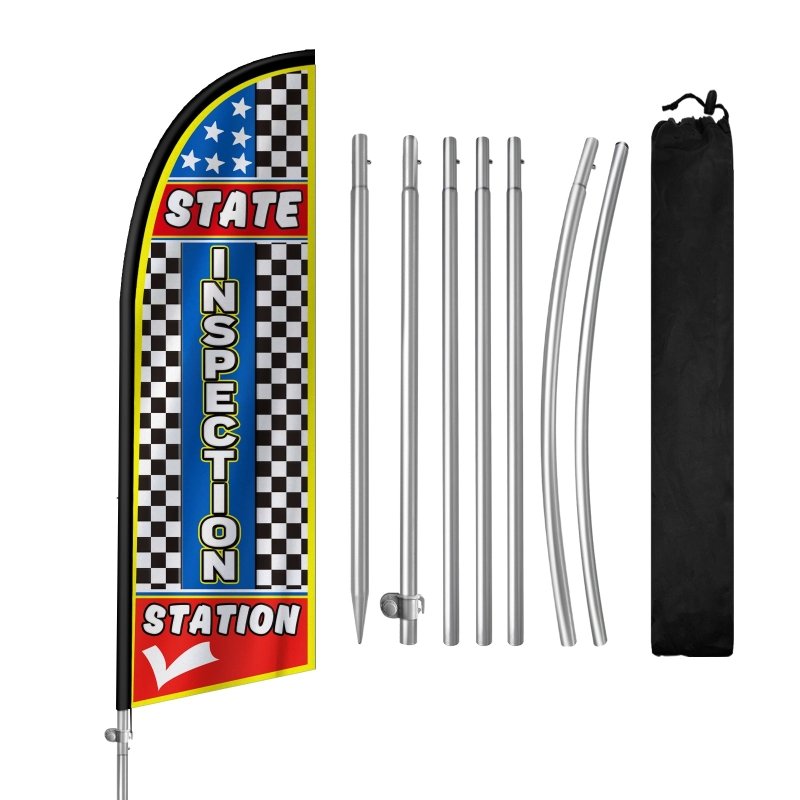 8FT State Station Banner Feather Flag with Stainless Steel Pole Kit(2m flag set)